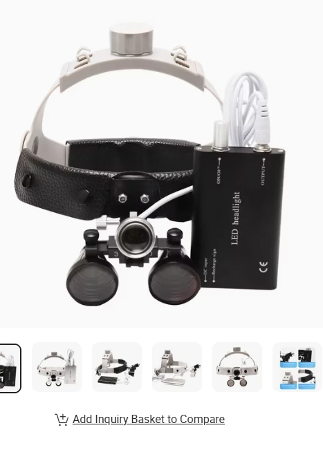 Dental Binocular Loupe 3.5X Magnification with Dual LED Headlight Lamp & Headband
